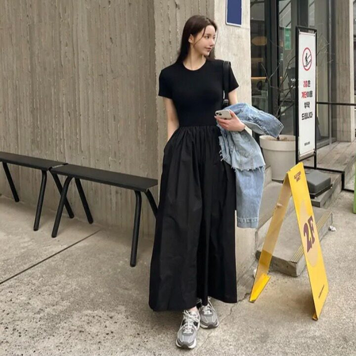 여성 여름원피스 니트 바스락 블랙 데일리룩 롱 원피스 블랙 S - 상세 이미지 4