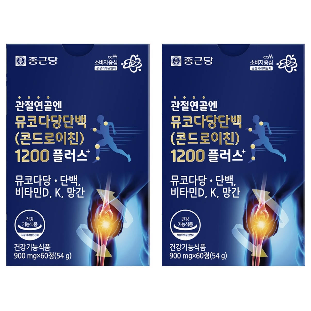 종근당 관절연골 뮤코다당단백 콘드로이친 1200 소연골 무릎 관절 60정, 2개 - 상품 이미지