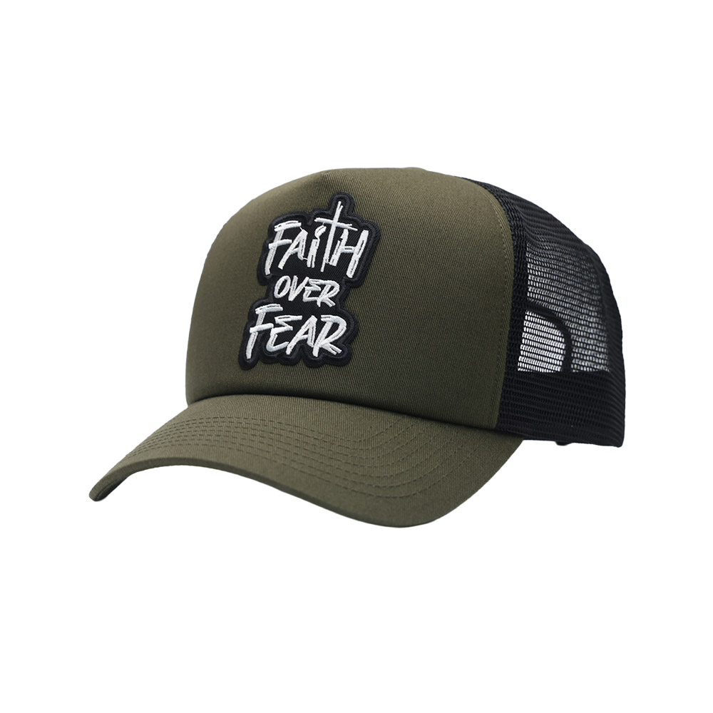 UNFACT FAITH OVER FEAR 오버핏 트러커 메쉬 볼캡 카키 - 상품 이미지