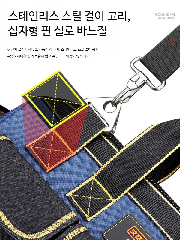 다기능 휴대용 공구 가방 두꺼운 캔버스 소재 목공 전기 작업용 수납함 내구성 견고함 65자 14인치클래식모델 - 상세 이미지 2
