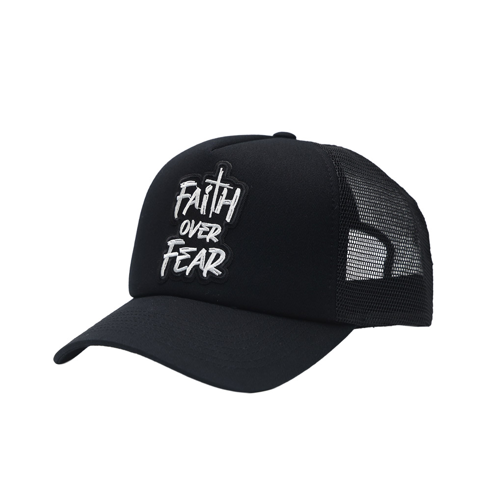 UNFACT FAITH OVER FEAR 오버핏 트러커 메쉬 볼캡 블랙 - 상품 이미지