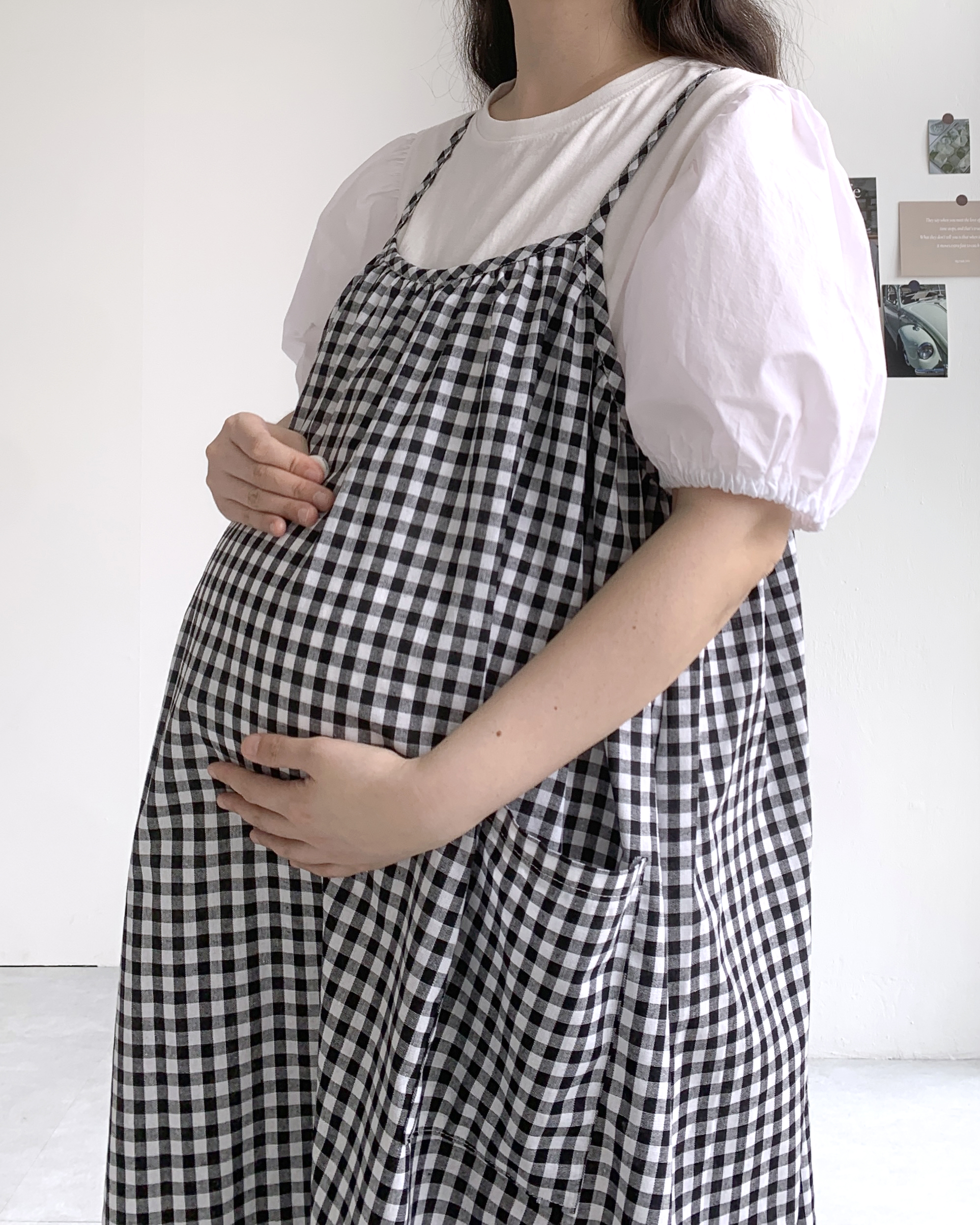 끈 깅엄체크원피스 레이어드원피스 뷔스티에원피스 이미지 6