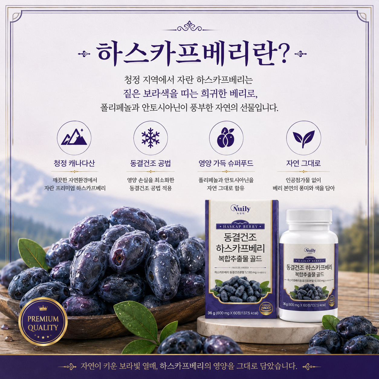 뉴일리 동결건조 하스카프베리 복합추출물 골드 600mg 60정 - 상세 이미지 5