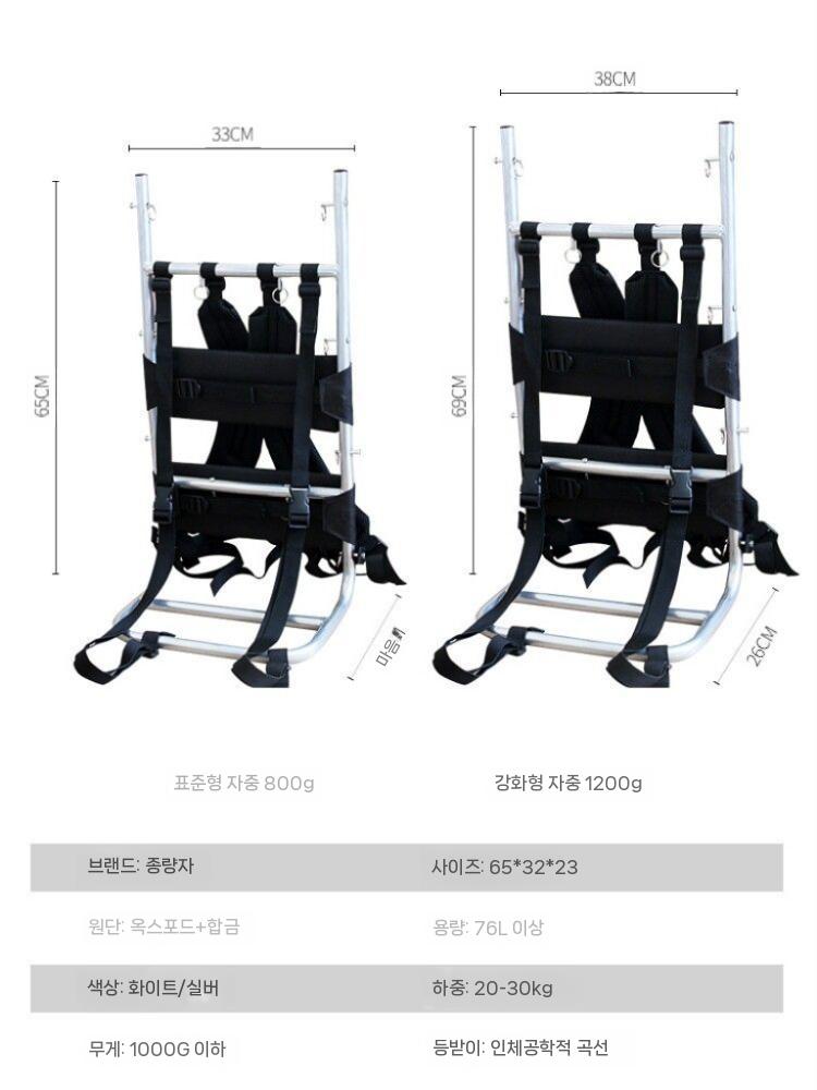 지게 등짐지게 경량 운반구 화물 알루미늄 산악용 농사 휴대용 단일옵션 일반형 800g - 상세 이미지 3