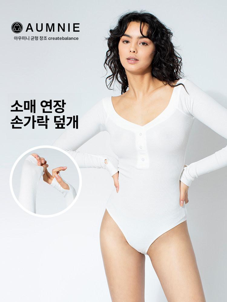 여성 오프숄더 긴팔 바디슈트 슬림핏 골지 바디수트 데일리 섹시 이너티 블랙 S - 상세 이미지 2