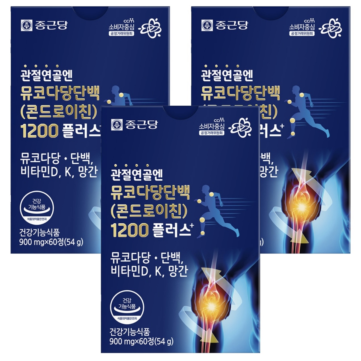 종근당 관절연골 뮤코다당단백 콘드로이친 1200 소연골 무릎 관절 60정, 3개 - 상품 이미지
