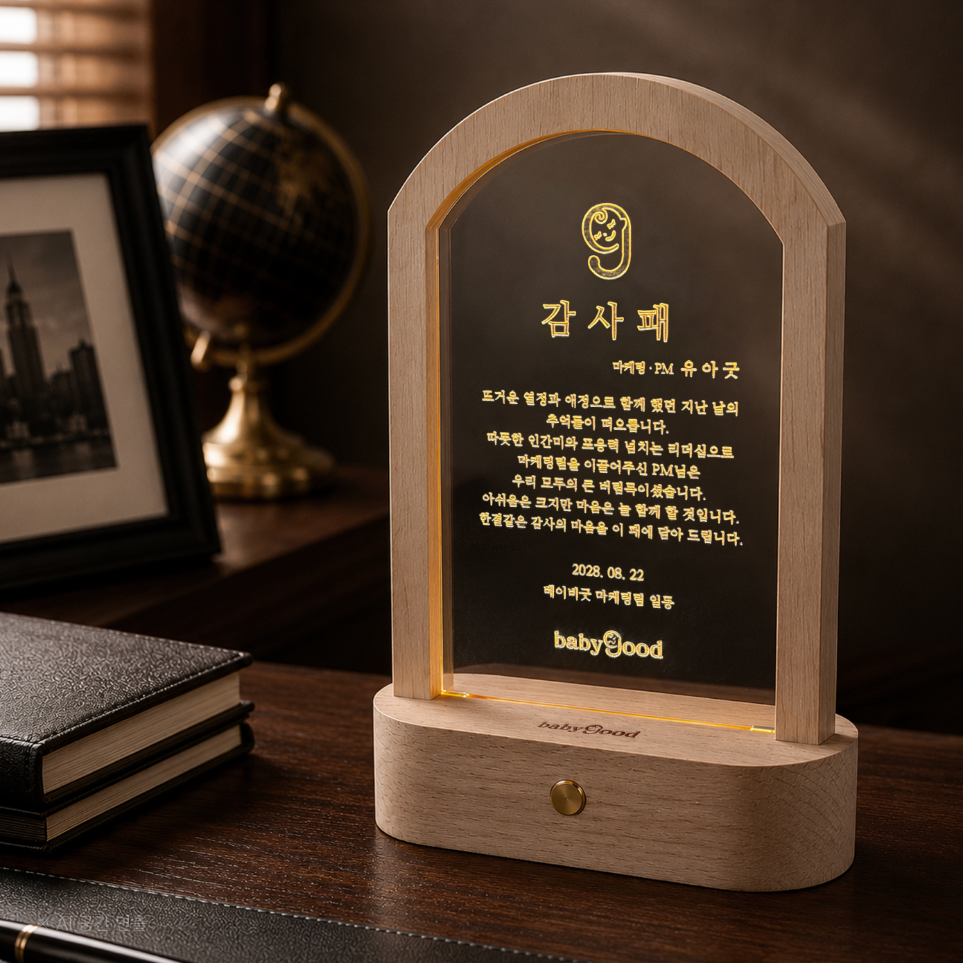 아치프레임 LED 조명 원목 감사패 퇴직선물 공로패 - 상품 이미지