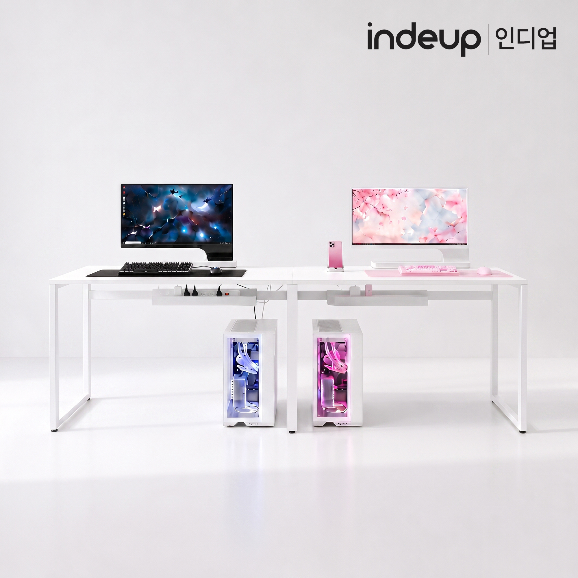 인디업 2000 2인용 컴퓨터책상 학생 부부 거실 대형 와이드 철제책상 - 메인 이미지