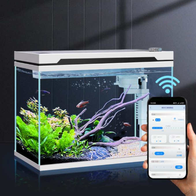 스마트 무환수 어항 구피 자동 청소 수조 물고기 세트 화이트 + 작은 다리 물 흐름 조경 460x265x350mm - 상품 이미지