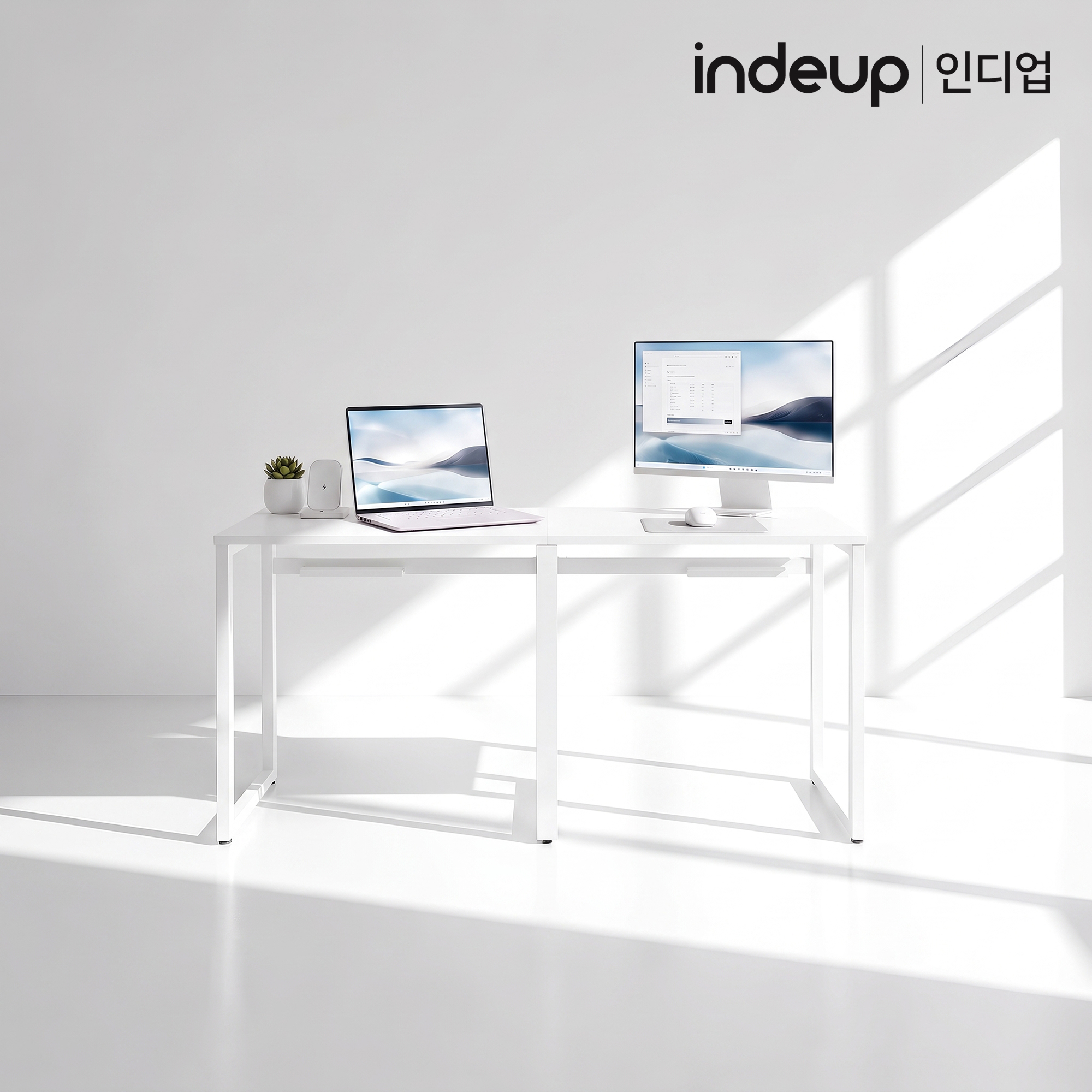인디업 1600 2인용 컴퓨터책상 학생 부부 와이드 거실 대형 철제책상 - 메인 이미지