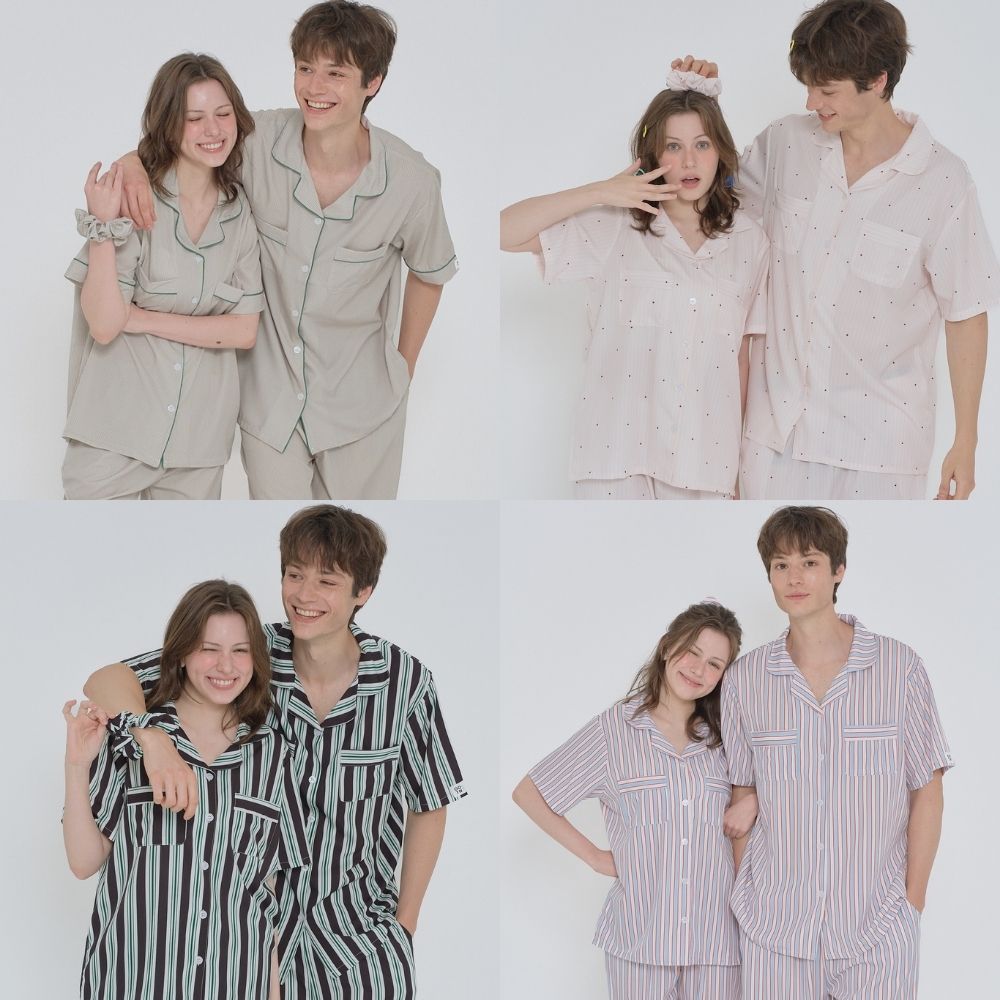 여름 냉감 반팔 긴바지 스트라이프 커플잠옷 홈웨어 세트 8종 상품 이미지