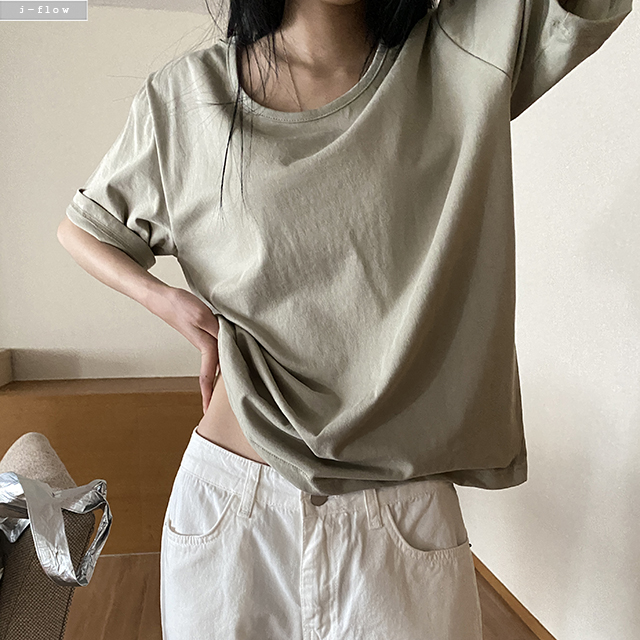 온츠 실켓 U넥 루즈핏 반팔 티셔츠 5col 봄 여름 코튼 하프 롱 오버핏 제이플로우 이미지 7