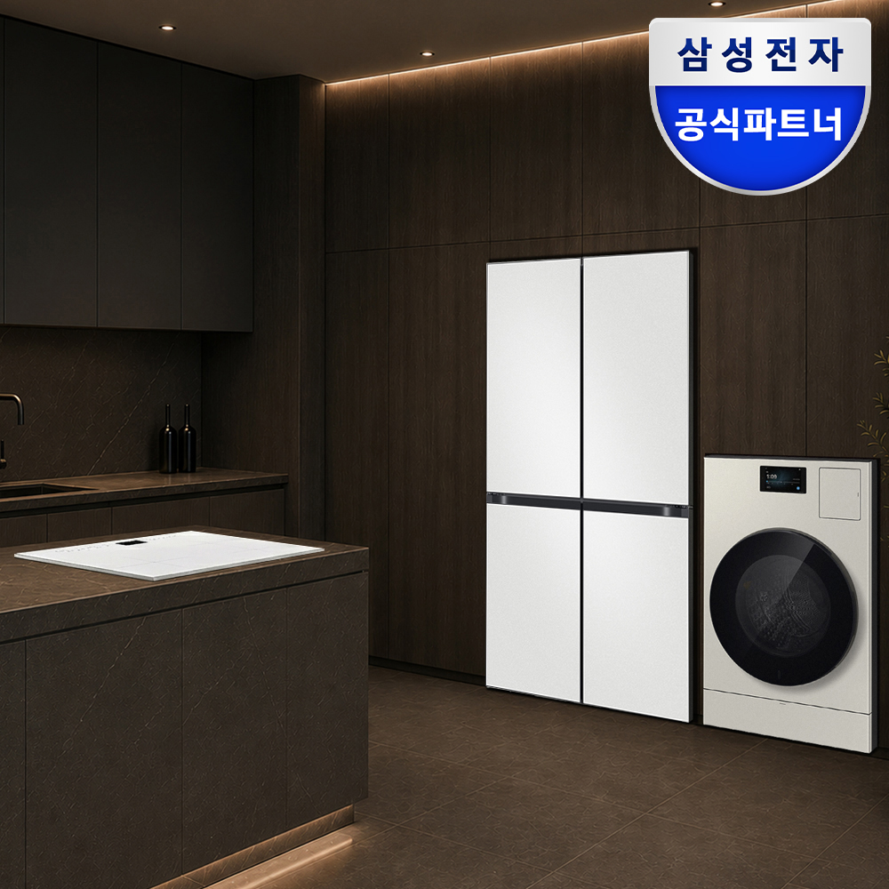 [신혼가전]든든한가전구성 3구 인덕션+AI콤보 일체형 세탁기+1등급 4도어 양문형 하이브리드 코타화이트 냉장고 - 상품 이미지