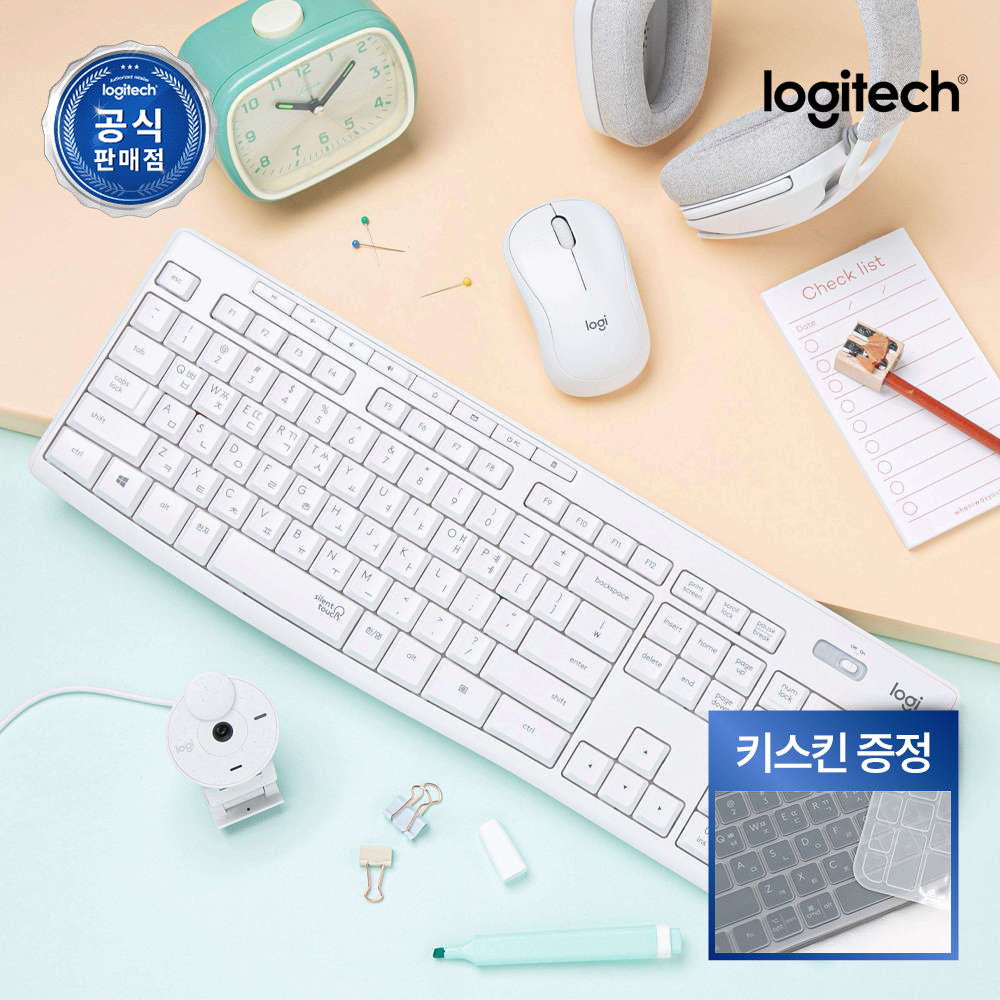 [키스킨증정][N배송] 로지텍코리아 공식 MK295 콤보 무소음 무선 키보드 마우스 세트 오프화이트, 멤브레인