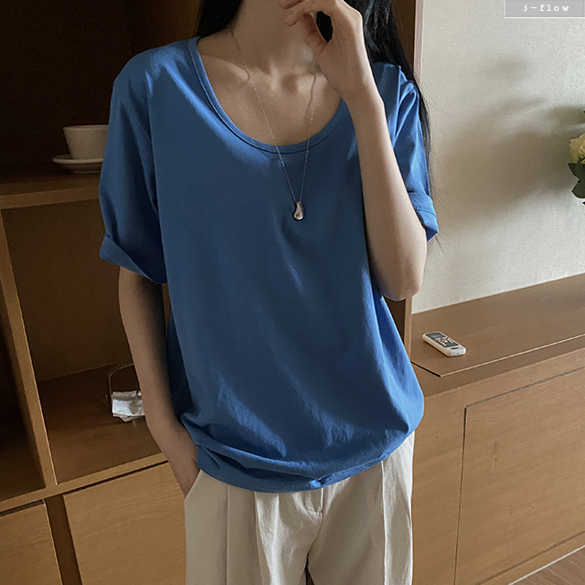 온츠 실켓 U넥 루즈핏 반팔 티셔츠 5col 봄 여름 코튼 하프 롱 오버핏 제이플로우 이미지 8