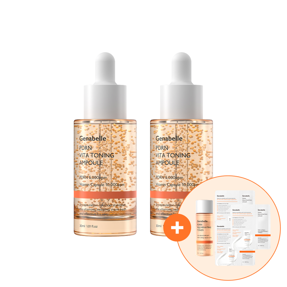 [1+1/토너30ml+샤쉐3매증정]  제나벨 PDRN 광채탄력 비타민 캡슐 토닝 연어앰플 30ml, 2개 - 상품 이미지