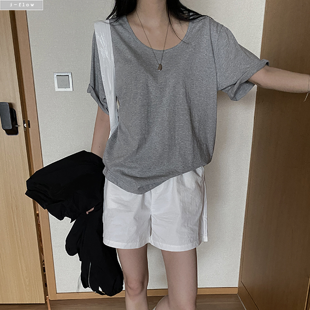 온츠 실켓 U넥 루즈핏 반팔 티셔츠 5col 봄 여름 코튼 하프 롱 오버핏 제이플로우 - 상세 이미지 4