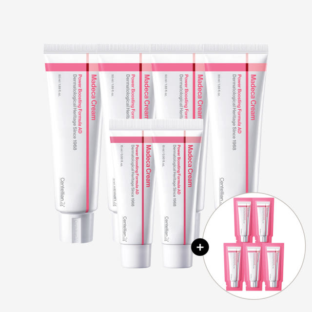 동국제약 센텔리안24 핑크 마데카크림 파워부스팅 포뮬러 어드밴스드 AD 50ml 4개+15ml 2개+팩 5매/ 세라마이드 병풀크림 기미 잡티 멜라닌 주름개선 탄력 토닝에 도움