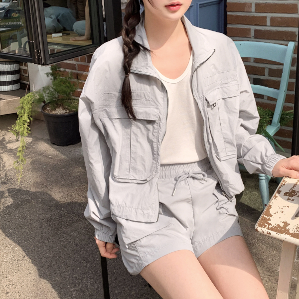 카고 크롭 집업 숏팬츠 셋업 st2832 상품 이미지
