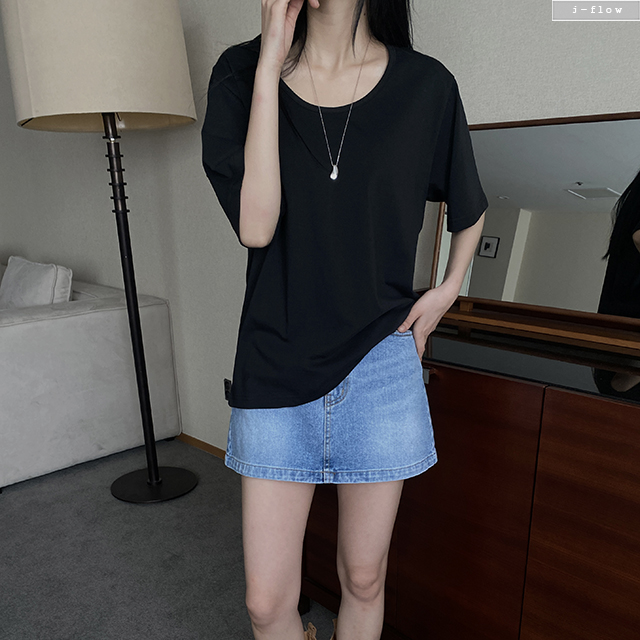 온츠 실켓 U넥 루즈핏 반팔 티셔츠 5col 봄 여름 코튼 하프 롱 오버핏 제이플로우 이미지 6