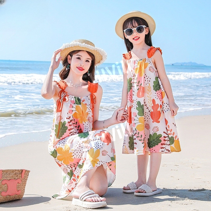 패밀리룩 시밀러룩  모녀 커플 비치 드레스 휴양지 가족 휴가룩 비치웨어 바캉스룩 - 상세 이미지 3