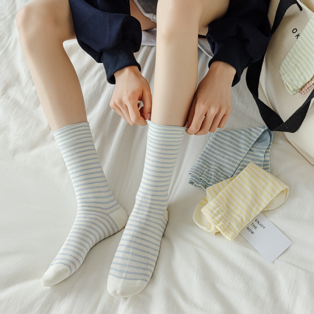 여성 무압박 중목 면양말 스트라이프 파스텔톤 컬러 - 상세 이미지 5