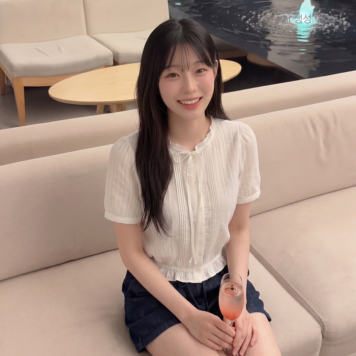로엠 프릴넥 코튼 반팔 블라우스 RMBLG26RT4 - 상세 이미지 2