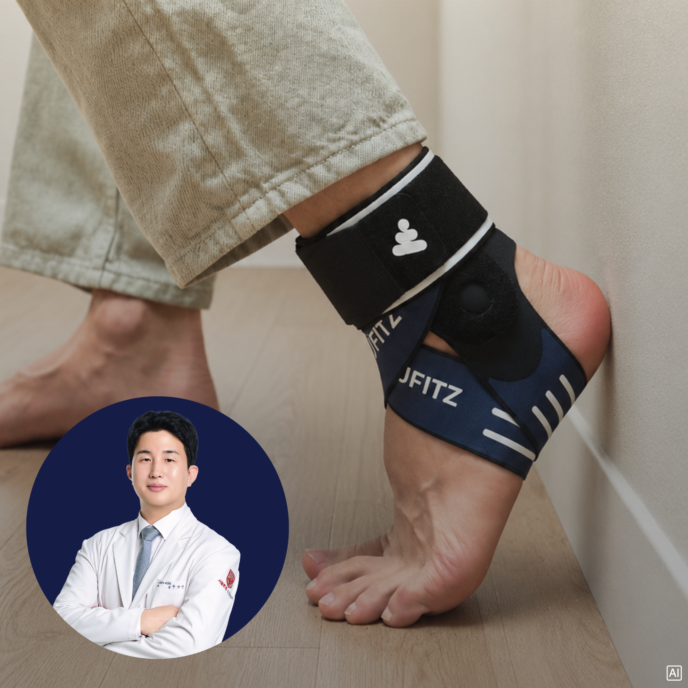 뮤피츠 발목보호대 테이핑 인대 밴드 발등 아킬레스건 족저근막염 얇은 반깁스 러닝 상품 이미지