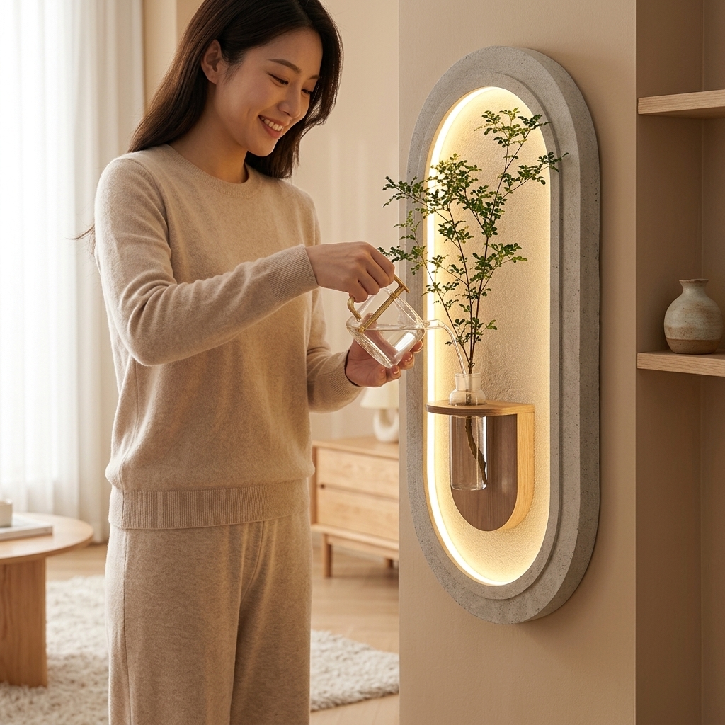 해바라기 현관 벽걸이 화분 LED 조명 수경 재배 인테리어 거실 벽장식 - 상세 이미지 3