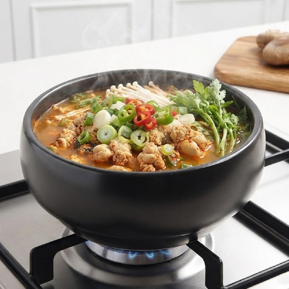 토향 오목 뚝배기 세라믹 미니 계란찜 된장 찌개 업소용 19.5cm - 상품 이미지