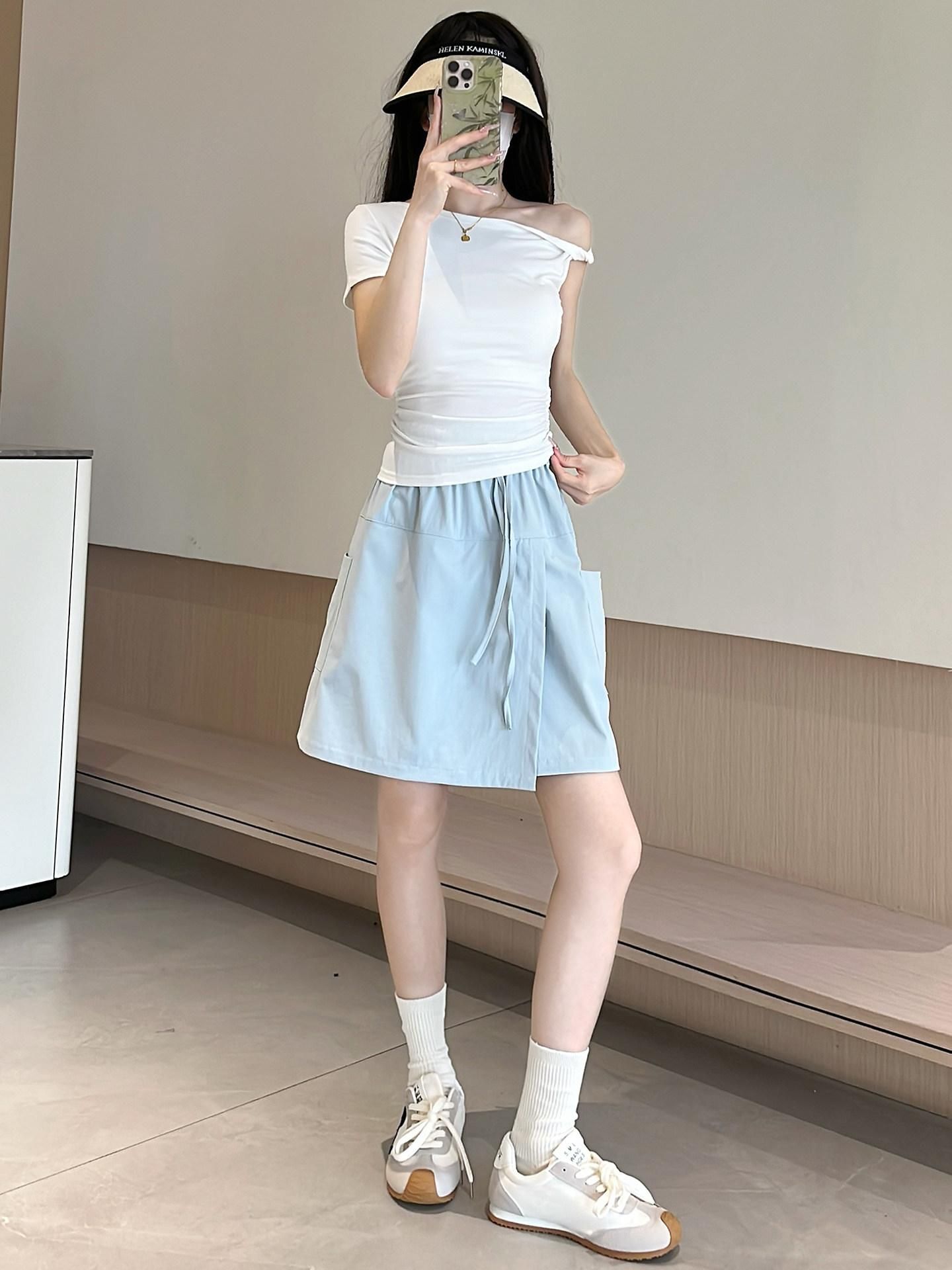 블루바구니 여성 여름 치마바지 하이웨스트 숏팬츠 반바지 캐주얼 디자인 숏바지 - 상세 이미지 3