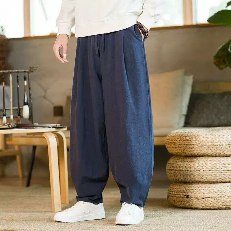 남자 명상 바지 면 린넨 스님 일상복 통큰 스님바지 네이비 [순면 얇은] M 50-65kg - 상품 이미지