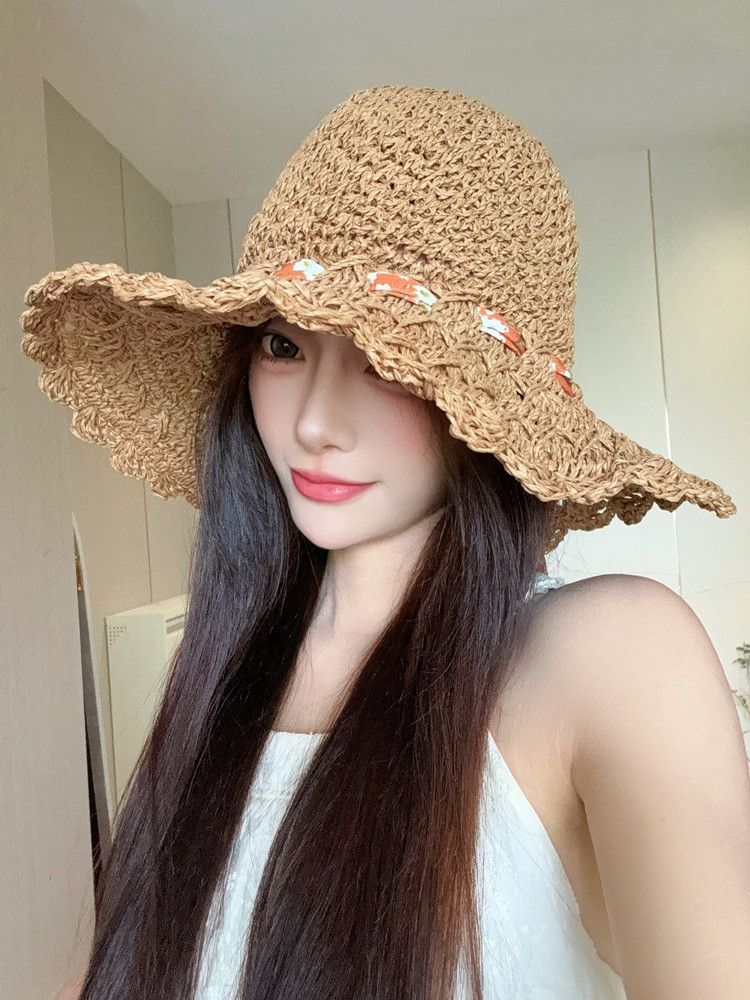 여성 밀짚 버킷햇 여름 와이드챙 자외선 차단 비치 여행 썬햇 - 상세 이미지 3