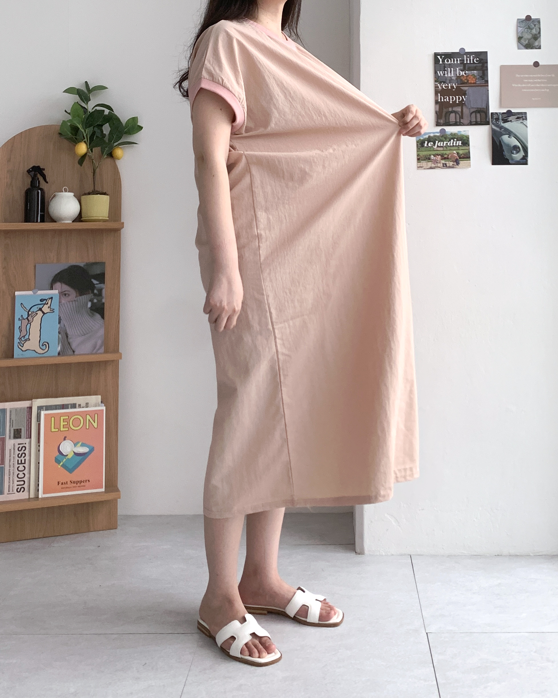 시보리 캡소매 바스락원피스 나일론원피스 루즈핏원피스 - 상세 이미지 5