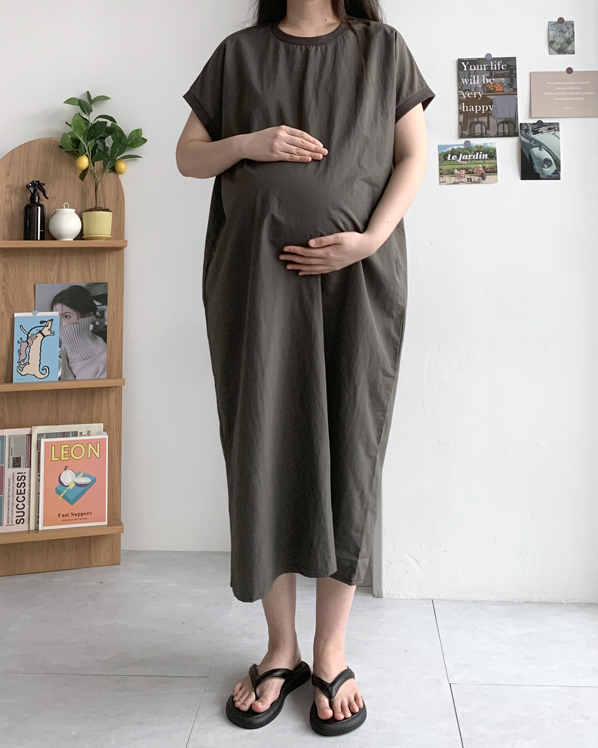 시보리 캡소매 바스락원피스 나일론원피스 루즈핏원피스 - 상세 이미지 3
