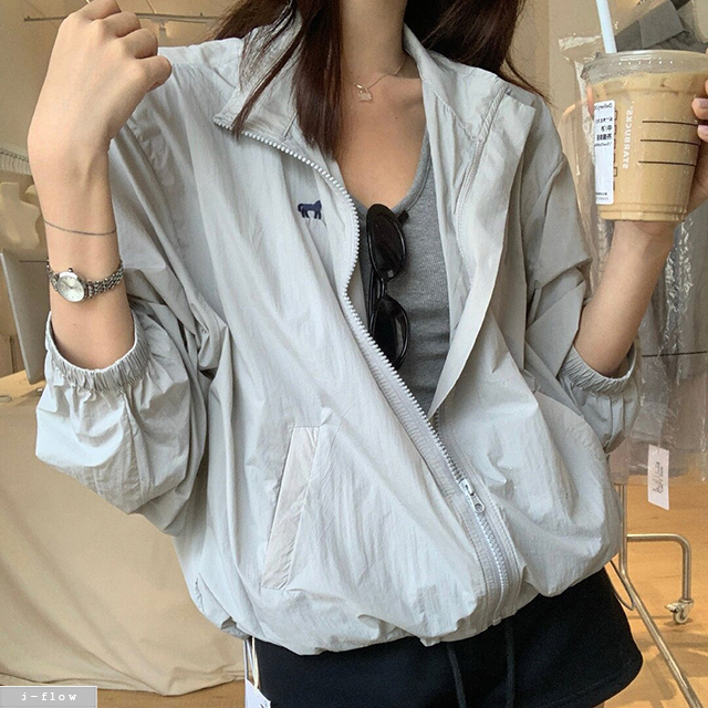 바빈 말자수 여름 바람막이 집업 점퍼 4col 루즈핏 하이넥 밴딩 바스락 제이플로우 이미지 6