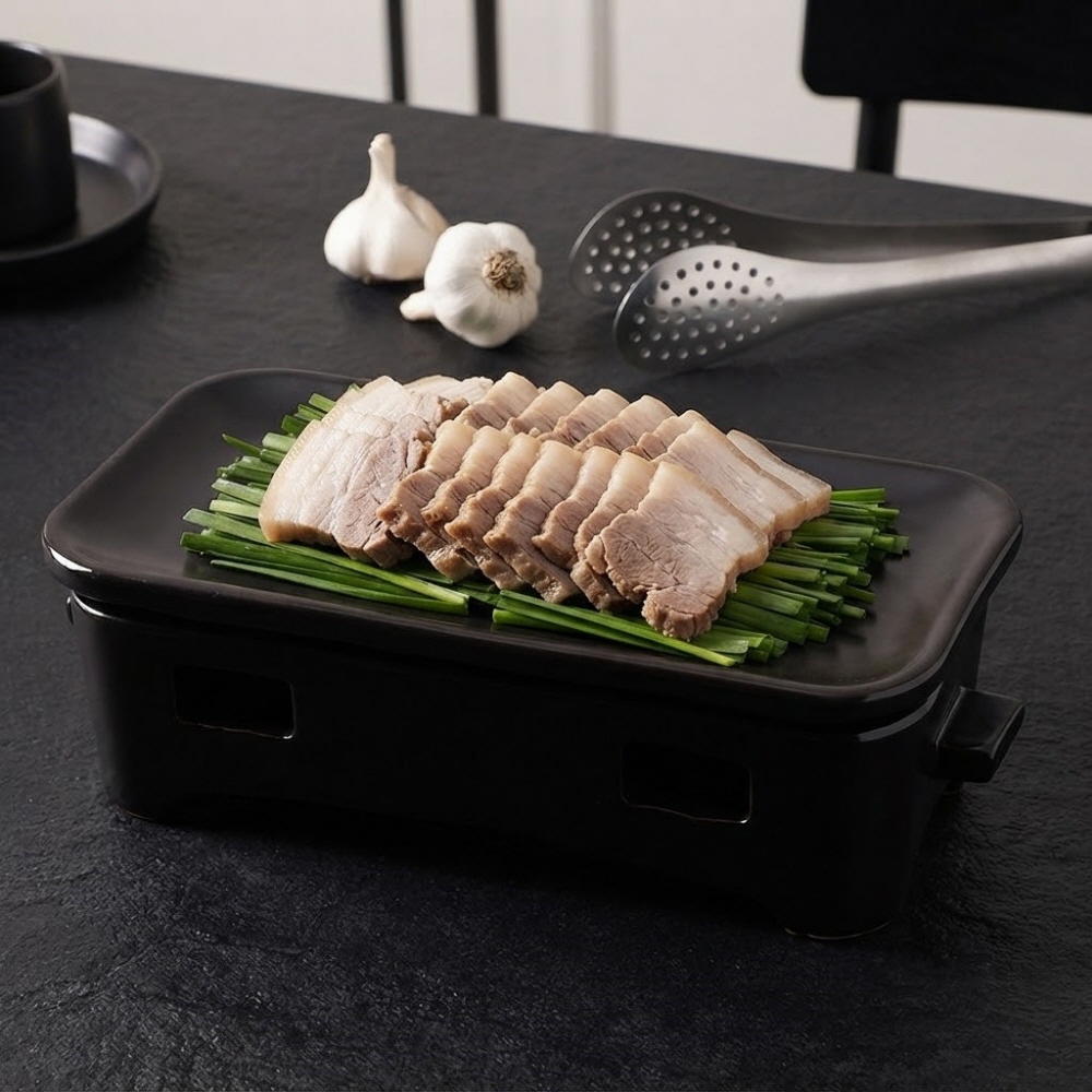 직화 내열 도자기 직사각 수육 + 워머 세트 보쌈 찜기 냄비 29.3cm - 상품 이미지