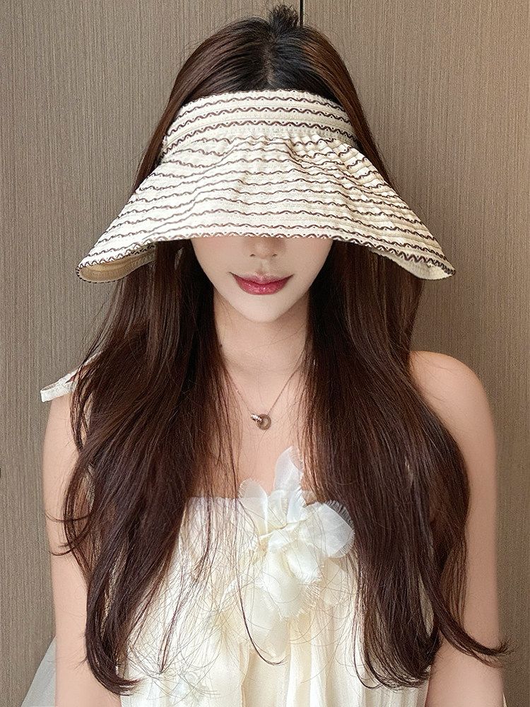여성 헤어 밴드 썬캡 밀짚 모자 와이드챙 접이식 썬햇 - 상세 이미지 2