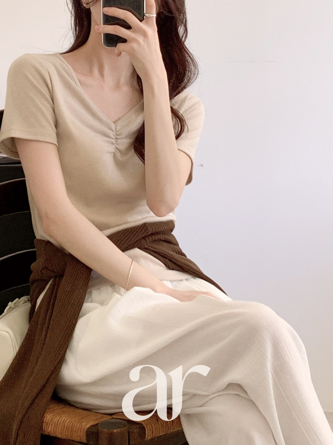 (국내제작) 브이넥 셔링 반팔 티셔츠 ts5069 - 상세 이미지 5