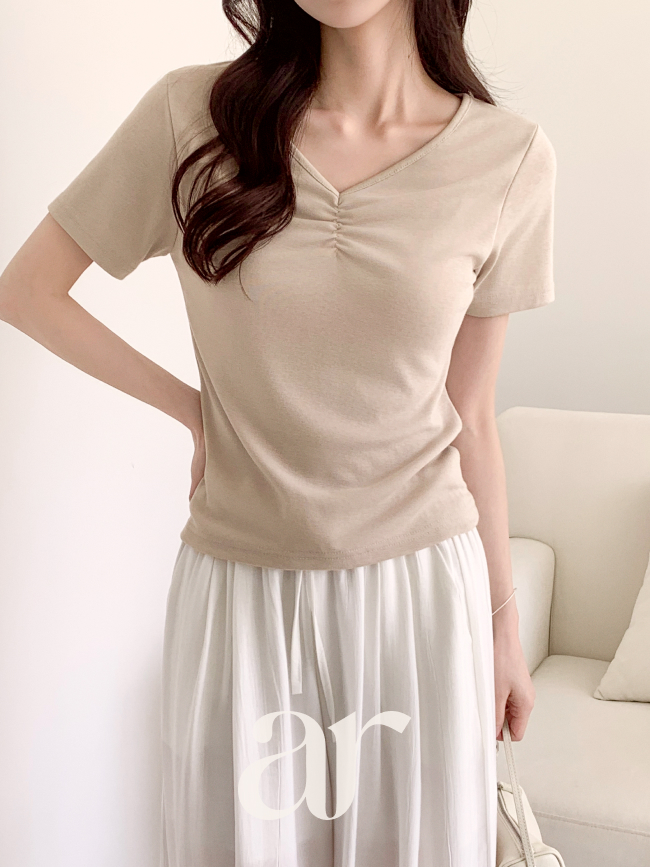 (국내제작) 브이넥 셔링 반팔 티셔츠 ts5069 이미지 8
