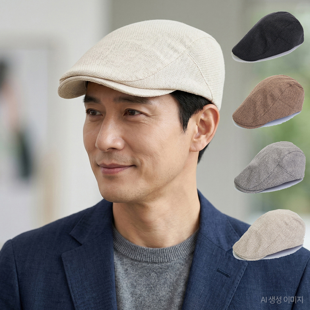 남성 봄 여름 가을 헌팅캡 베레모 중년 남자 할아버지 헌팅 모자 린넨 - 상품 이미지