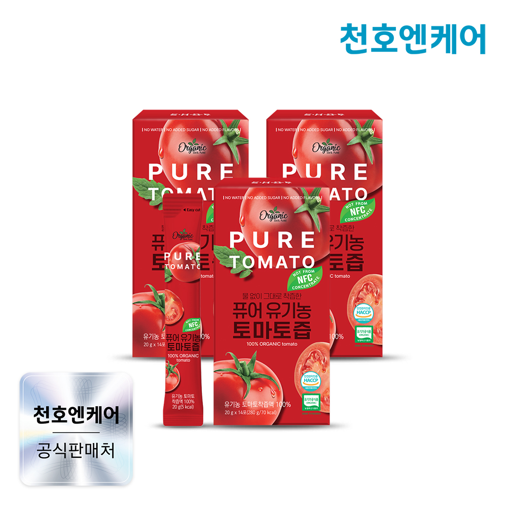 천호엔케어 토마토 착즙액 100% NFC 퓨어 유기농 토마토즙 14포, 3개 - 상품 이미지