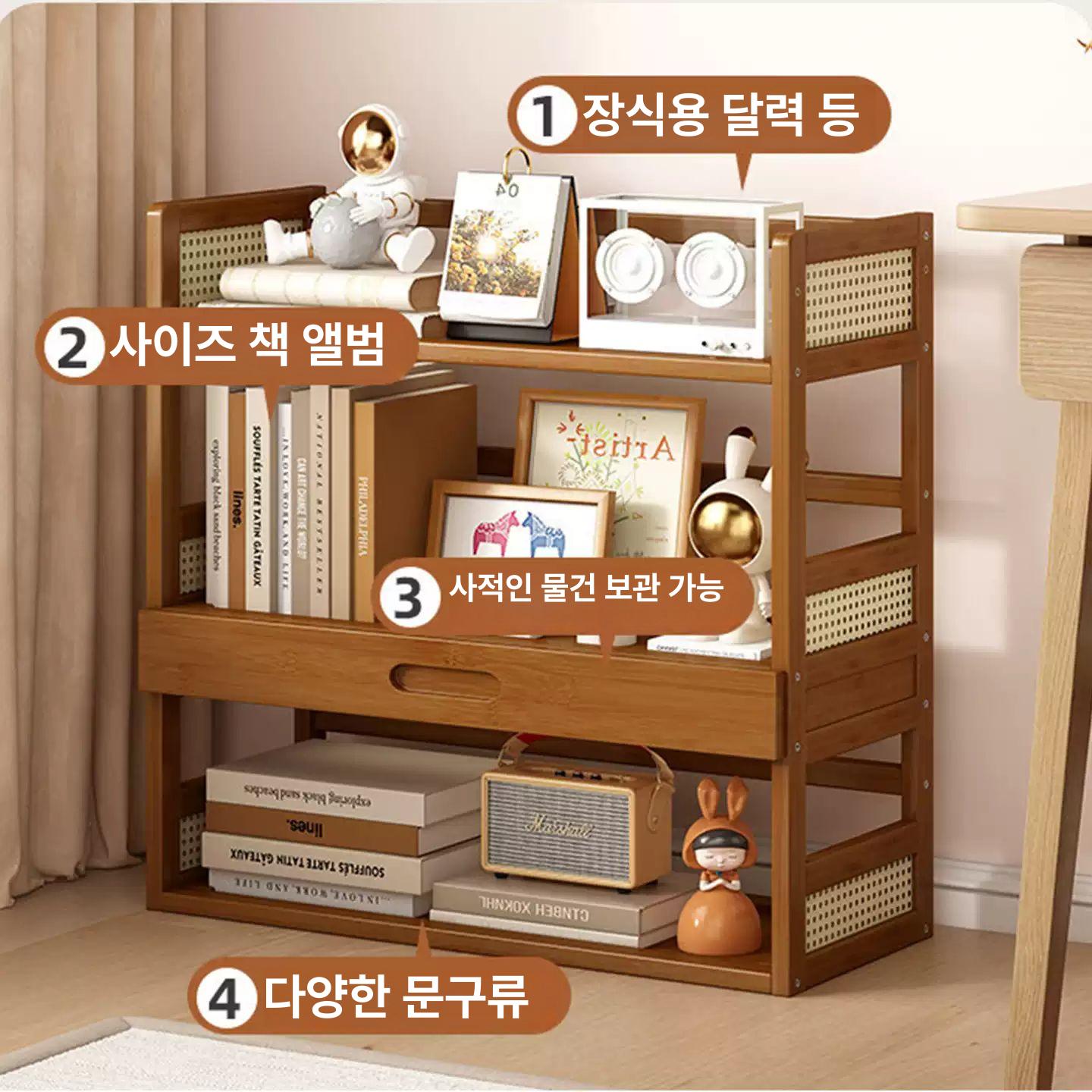 원목 미니 책장 책상위 소형 수납선반 데스크 책상정리 가정용 티 컬러 2단 40cm 서랍 미포함 - 상세 이미지 5