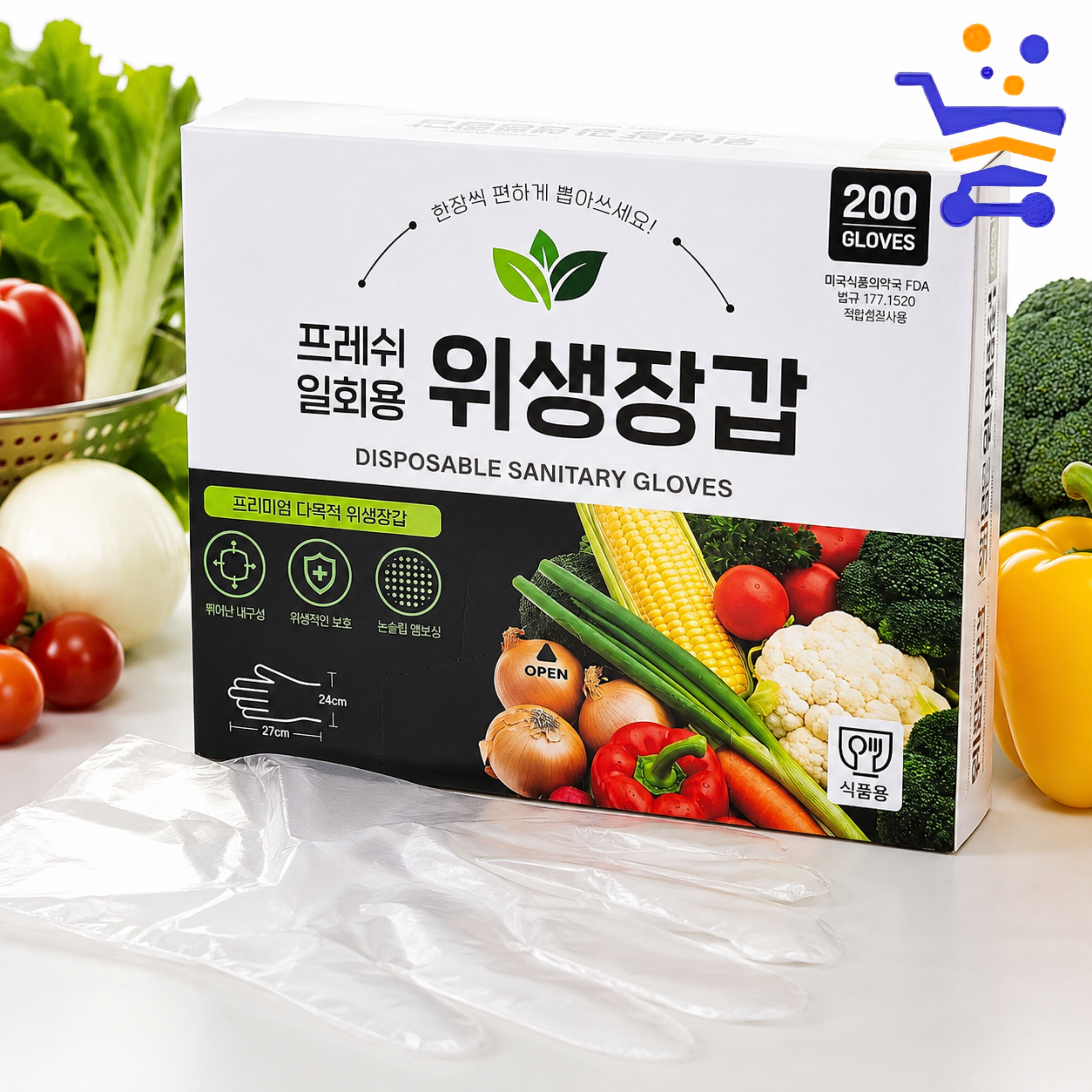 프레쉬 일회용 위생장갑 200매 식품용 비닐장갑 요리 청소 김치 조리용 - 상품 이미지