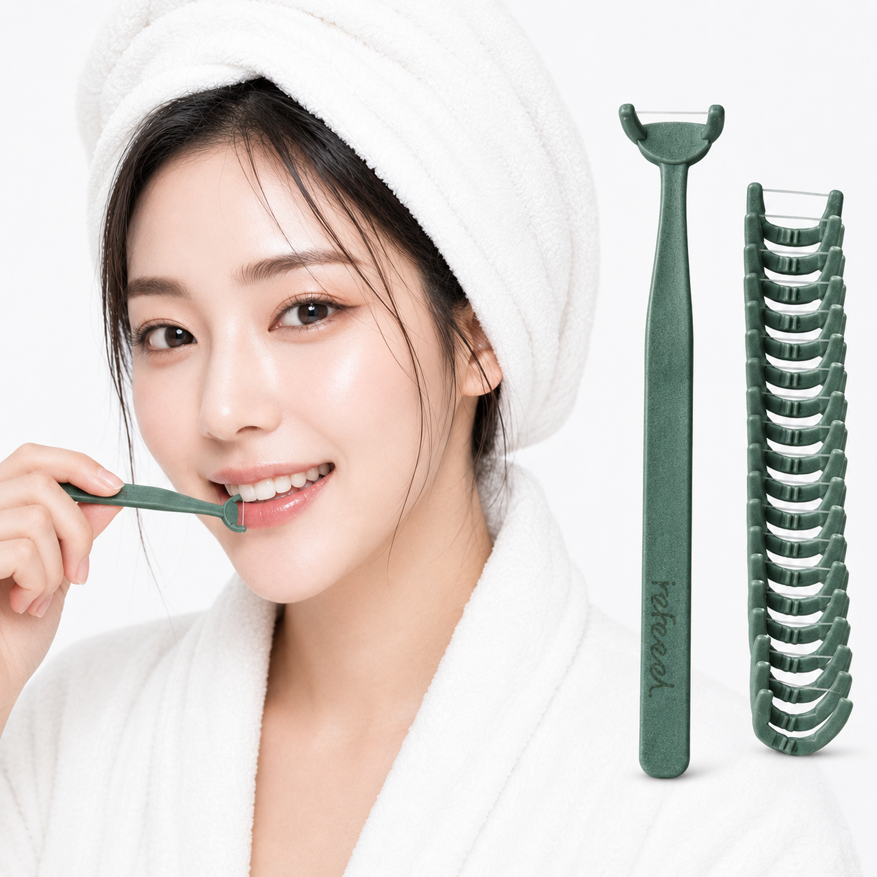 어금니 치실 휴대용 간편 칫솔형 치실세트 이쑤시개 손잡이 치간솔 - 상품 이미지