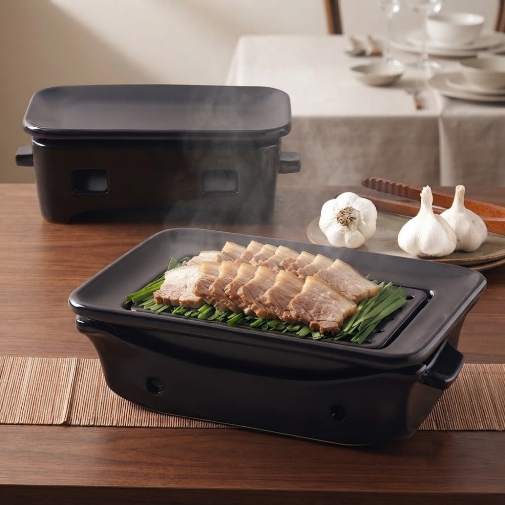 직화 내열 도자기 한강 직사각 보쌈 수육 찜기 냄비 26.5cm, 직사각세트 - 상세 이미지 2
