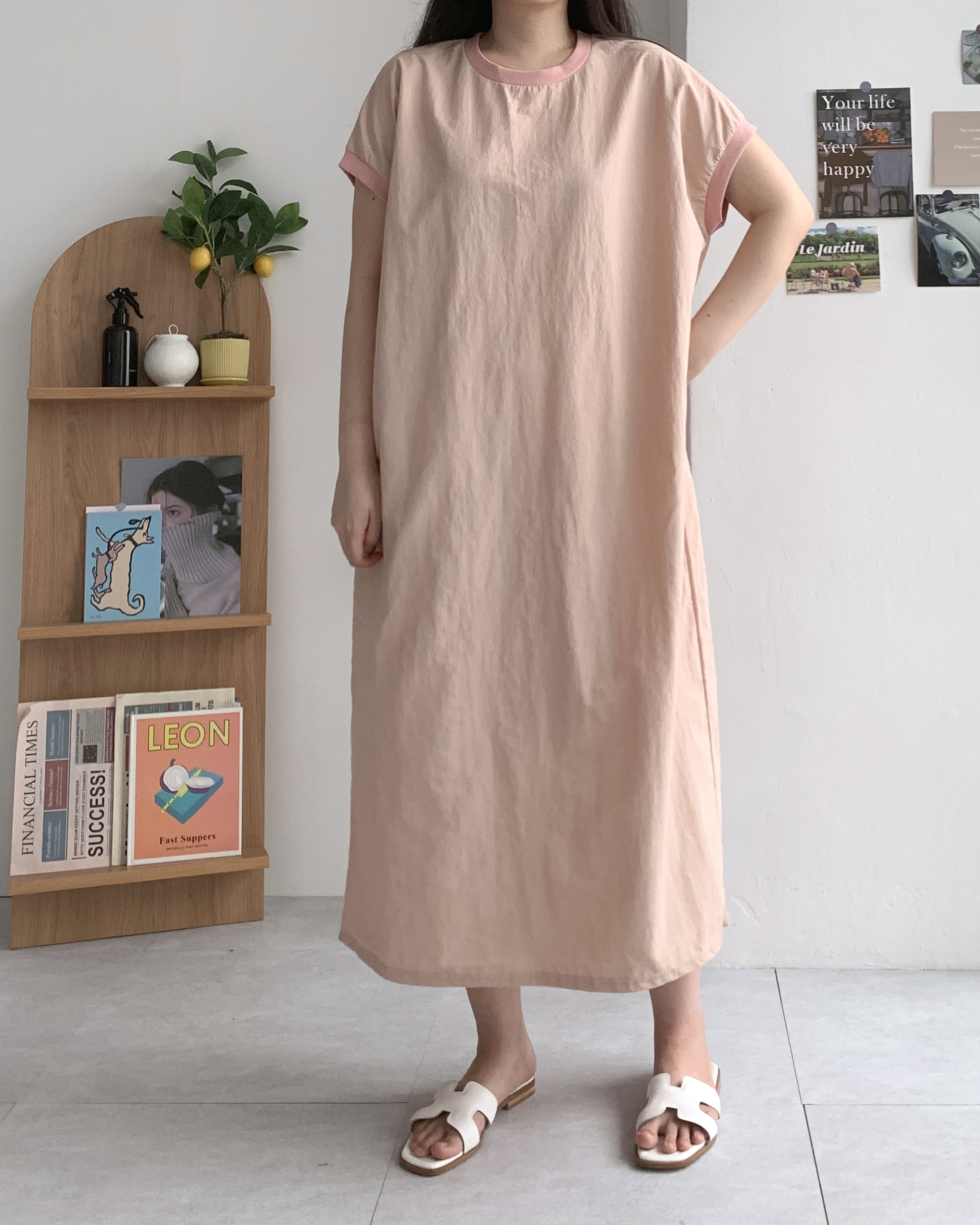 시보리 캡소매 바스락원피스 나일론원피스 루즈핏원피스 - 상세 이미지 4