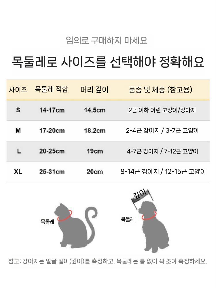 고양이 투명 넥카라 머리커버 입마개 헬멧 보호캡 S - 상세 이미지 3