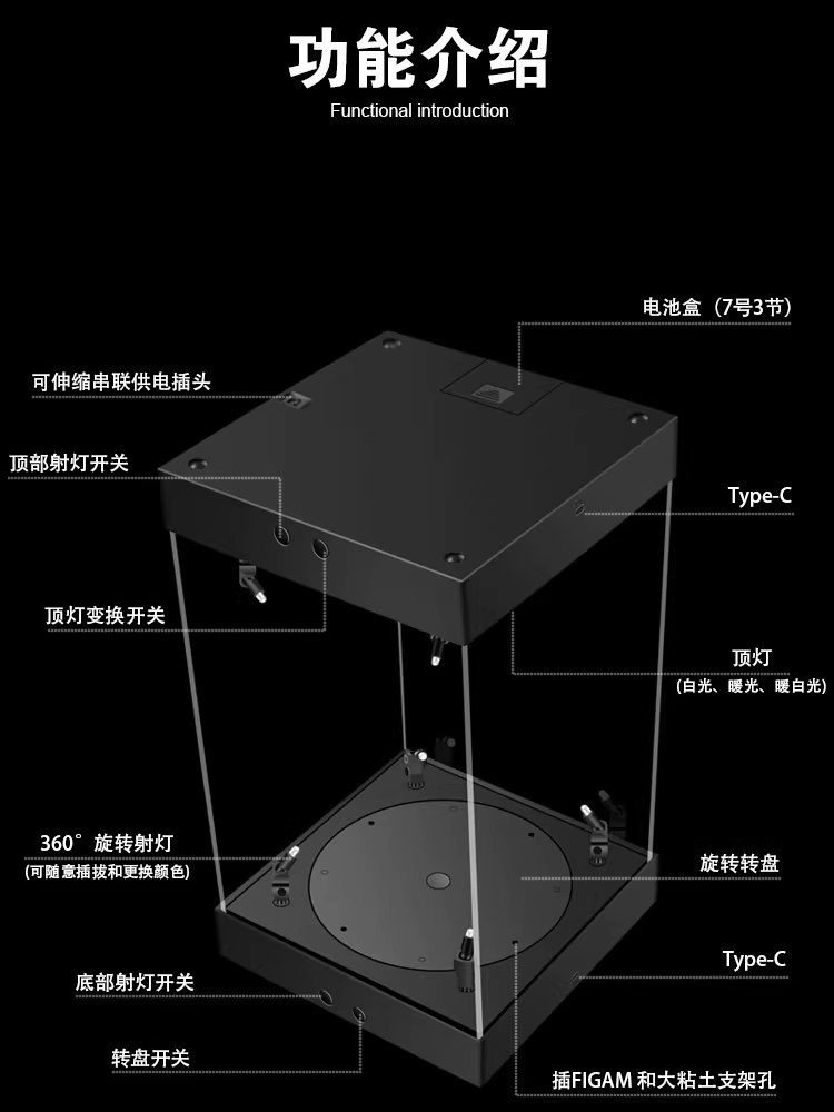 피규어 아크릴 장식장 회전 LED 용품 건담 보관함 진열장 20cm - 상세 이미지 2