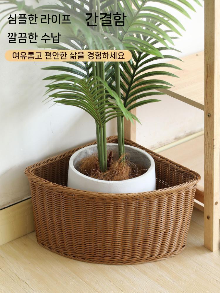 라탄바구니 정리함 삼각 수납바스켓 인테리어 소품정리 32.5x24.5x8.5cm - 상세 이미지 4